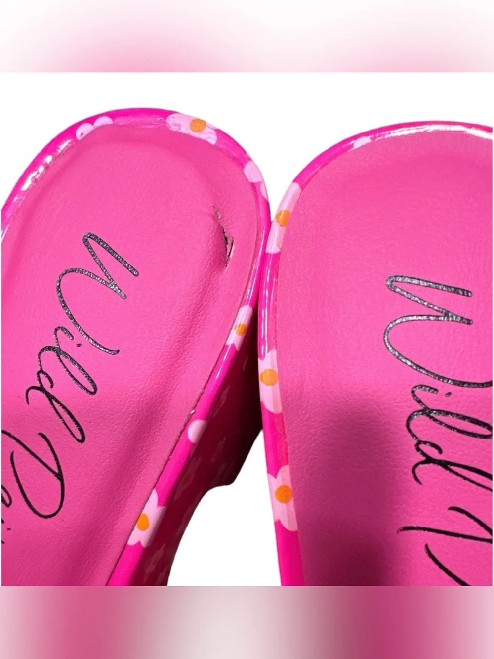 Wild Pair Hot Pink Floral Platform Slip on Sandal Heels